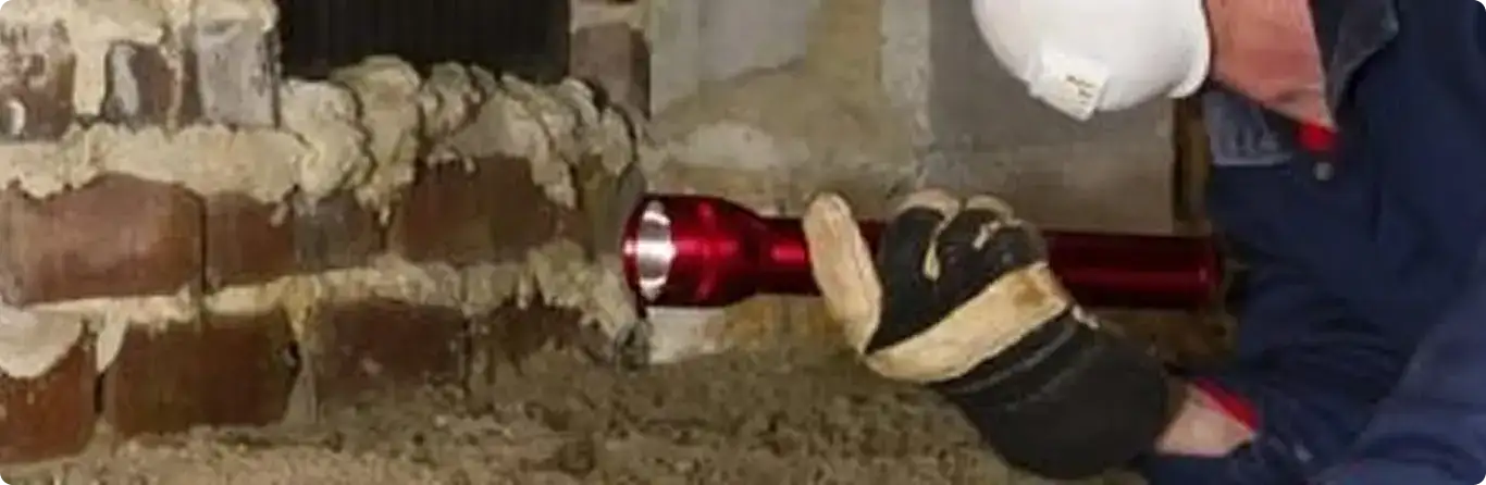 Pest control technician inspecting a crawl space for ant activity in Richmond Hill, GA